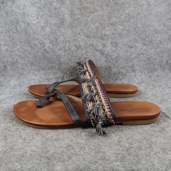 Maurices Shoes Womens 8 Sandals Slip On Toe Ring Slide Boho Tassel Comfort Flats - Picture 3 of 11
